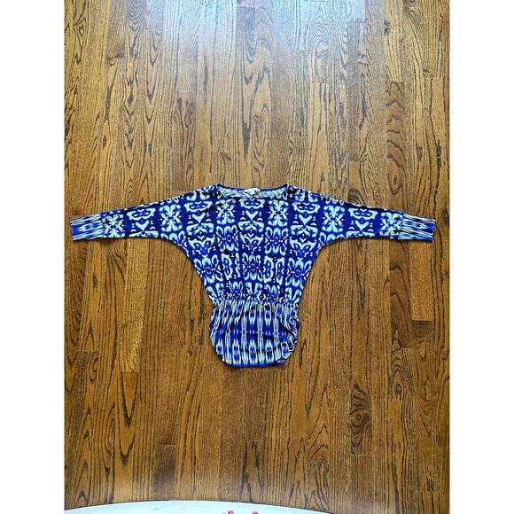Boston Proper Blue Ikat Dress BodyCon Long Sleeve Summer Dress Pool Beach Resort - Picture 9 of 12